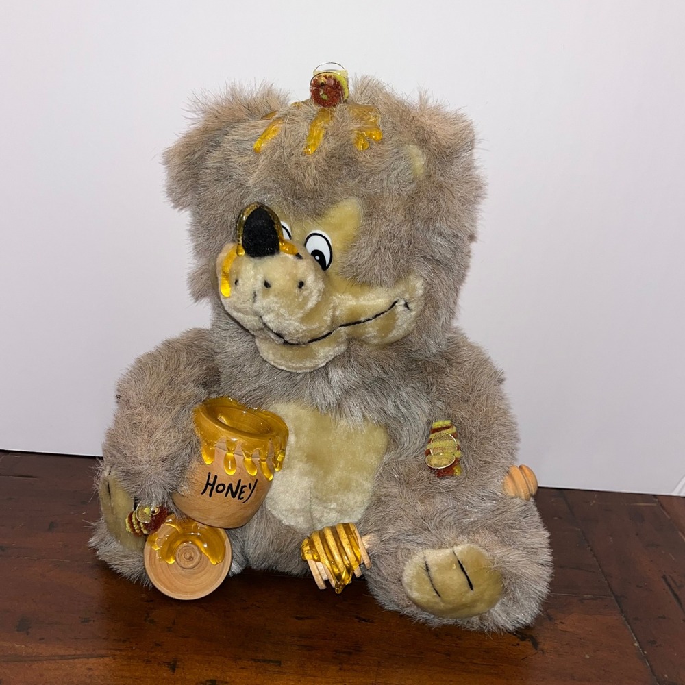 Orzek Honey Bear Brown Vintage 1989 Plush Bee Pot‎ EUC 10"